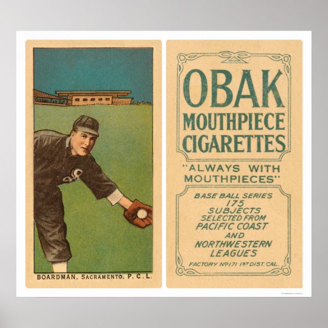 Affiches Boardman Sacramento Baseball 1910 (Devant)