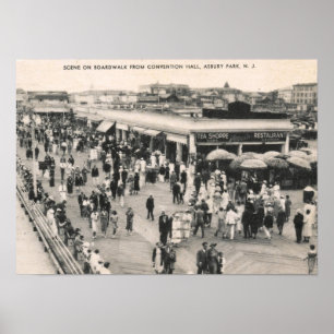 Affiches Boardwalk Scene, Asbury Park, NJ 1930, Vintage