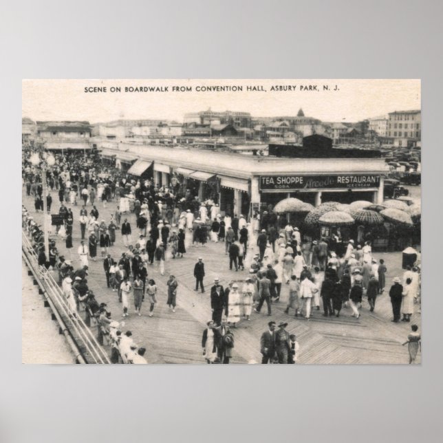 Affiches Boardwalk Scene, Asbury Park, NJ 1930, Vintage (Devant)