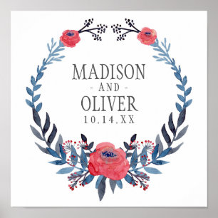 Affiches Boho Floral Aquarelle Roses rouges   MARIAGE