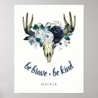 Boho Skull and Blue Peonies | Be Brave, Be Kind