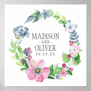 Affiches Boho Watercolor Floral & Butterfly   MARIAGE