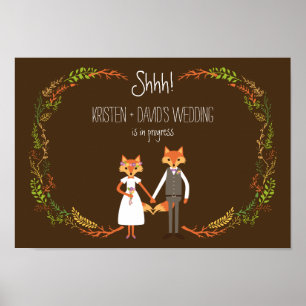 Affiches Bois de Whimsical renards mariage en cours