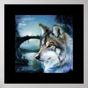Affiches bois forêt lune lumière lune loup de lune