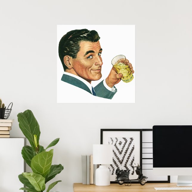 Affiches Boissons Cocktails Vintage, Homme Buvant des Boiss (Bureau à domicile)