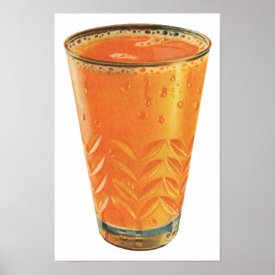 Affiches Boissons Vintage, Verre de Jus d'Orange Petit Déje