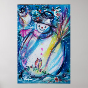 AFFICHES BONHOMME DE NEIGE AVEC HIBOU