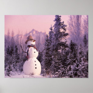 Affiches Bonhomme de neige de coucher du soleil dans les