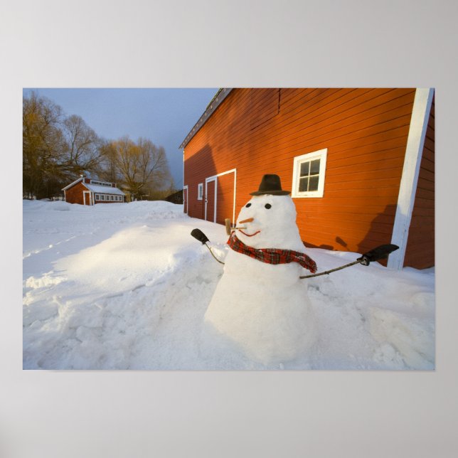 Affiches Bonhomme de neige devant une grange rouge à Columb (Devant)