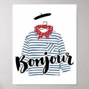 Affiches Bonjour, chemise rayée en français Imprimer