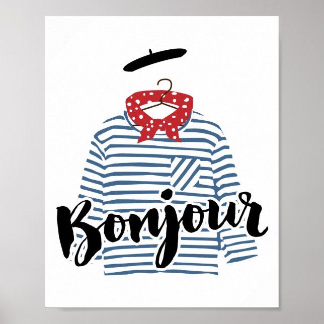 Affiches Bonjour, chemise rayée en français Imprimer (Devant)