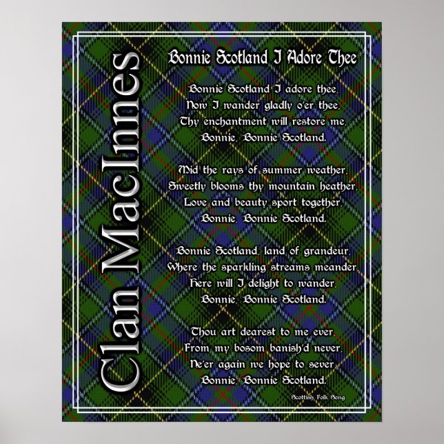 Affiches Bonnie Scotland J'Adore Le Clan MacInnes Tartan (Devant)