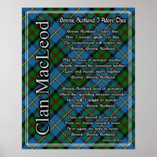 Affiches Bonnie Scotland J'Adore Le Clan MacLeod Tartan