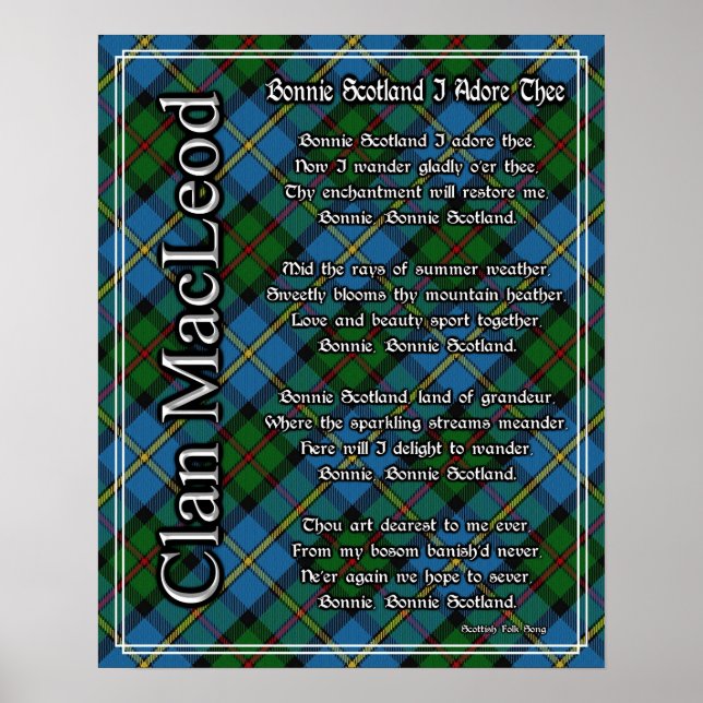 Affiches Bonnie Scotland J'Adore Le Clan MacLeod Tartan (Devant)