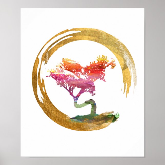 Affiches Bonsai Tree. Cercle Zen Enso. Aquarelle (Devant)