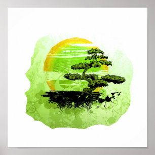 Affiches Bonsai Vintage Graphisme, Version verte