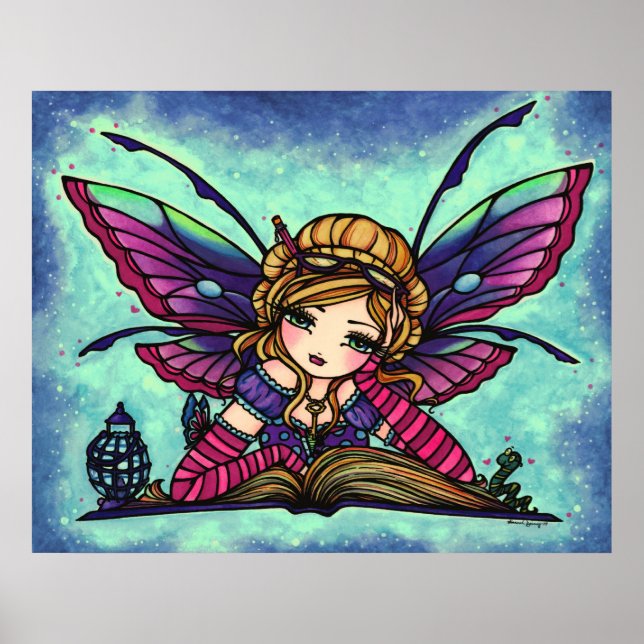 Affiches Bookworm Fairy Library Imaginaire Art par Hannah L (Devant)