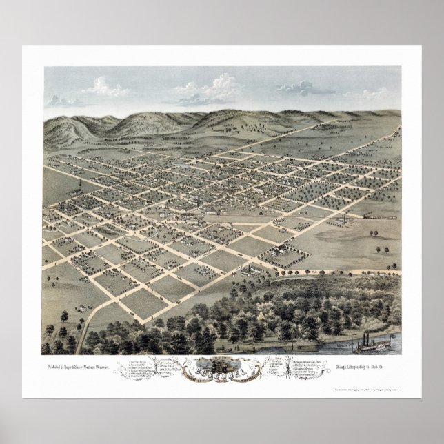 Affiches Boscobel, WI Carte panoramique - 1869 (Devant)