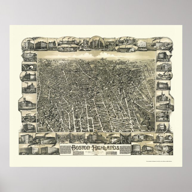 Affiches Boston, MA Carte panoramique - 1888 (Devant)