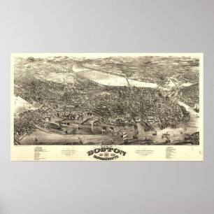 Affiches Boston Massachusetts 1880 Antique carte panoramiqu