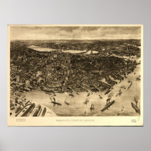 Affiches Boston Massachusetts 1905 Antique carte panoramiqu