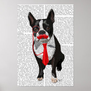Affiches Boston Terrier With Red Tie and Moustache