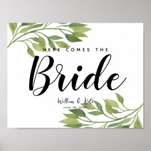 Affiches botanique verdoyante ici vient la mariée