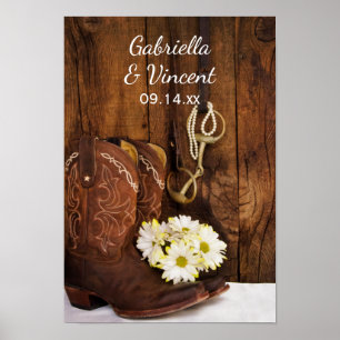 Affiches Botte de cowboy, marguerite et Mariage de bit de c