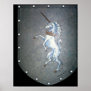 Affiches Bouclier métallique blanc Unicorne noir