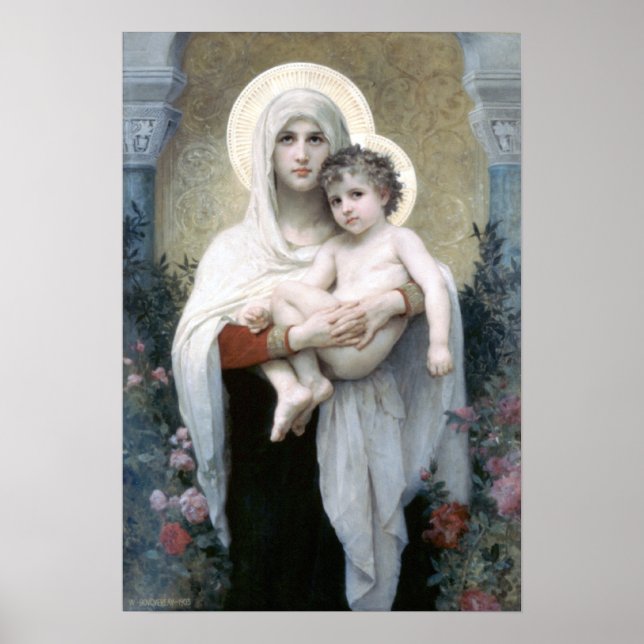 Affiches Bouguereau - La Madone aux Roses (Devant)