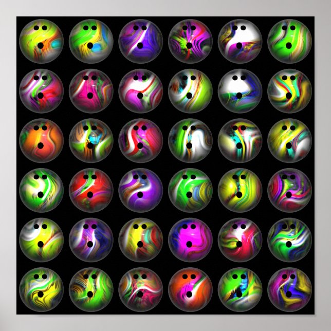 Affiches Boules de Bowling colorées (Devant)