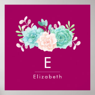 Affiches Bouquet de fleurs rose et vert Pastel sur Magenta