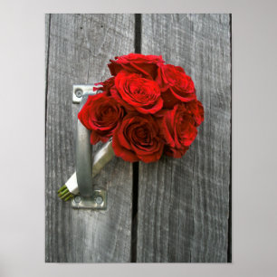Affiches Bouquet Rose rouge & Bois