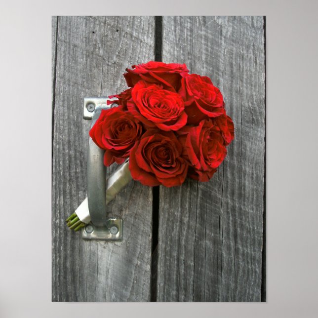 Affiches Bouquet Rose rouge & Bois (Devant)