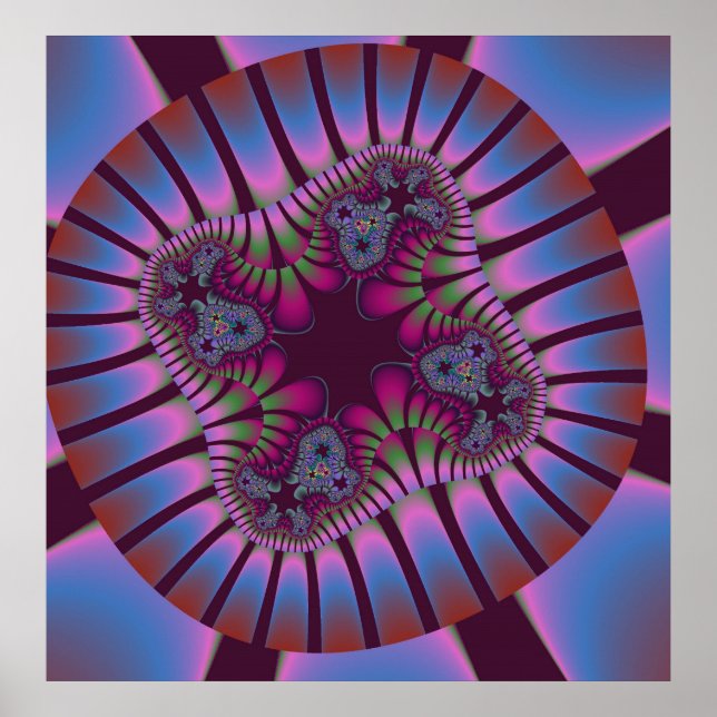 Affiches Bourgogne colorée et bleu clair fractal (Devant)