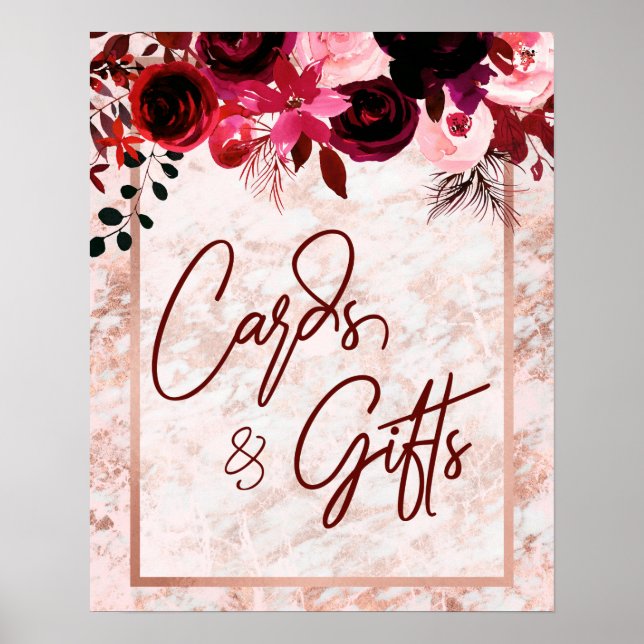 Affiches Bourgogne Floral & Rose Gold Wedding Cartes & Cade (Devant)