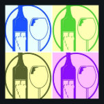 Affiches Bouteille de vin et verre Pop Art<br><div class="desc">Bouteilles et verres à vin cool design pop art</div>