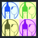 Affiches Bouteille de vin et verre Pop Art<br><div class="desc">Bouteilles et verres à vin cool design pop art</div>