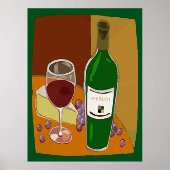 Affiches Bouteille de vin Merlot (Devant)