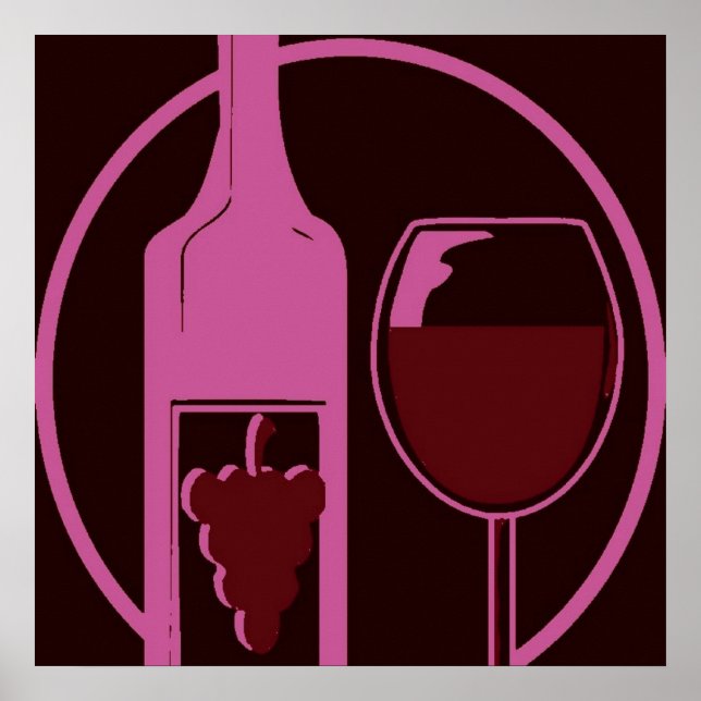 Affiches Bouteille de vin rouge et verre (Devant)