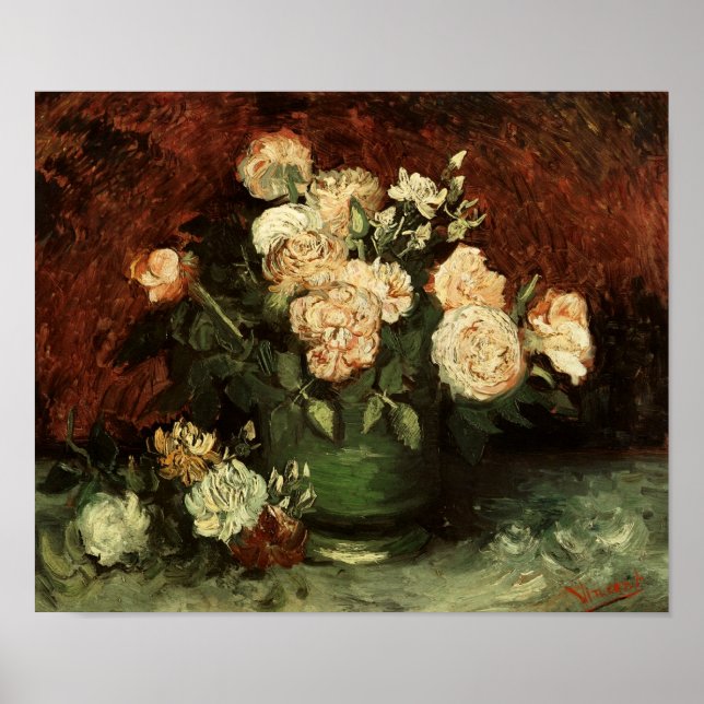 Affiches Bowl avec Peonies & Roses Van Gogh Art (Devant)