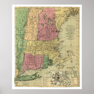 Affiches Bowle's Map of New England 1784