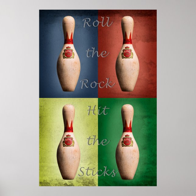 Affiches Bowling, Roulez le Rocher, Frappez les Quilles (Devant)