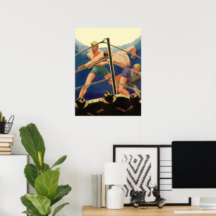 Affiches Boxe vintage, Boxers pendant un match