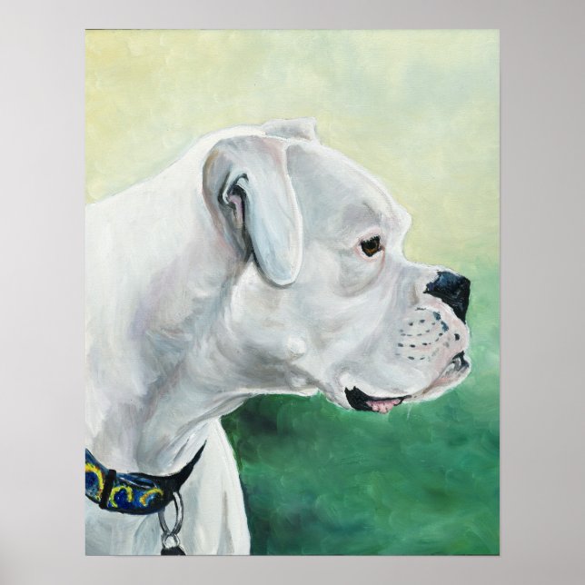 Affiches Boxer blanc Chien Art Imprimer (Devant)