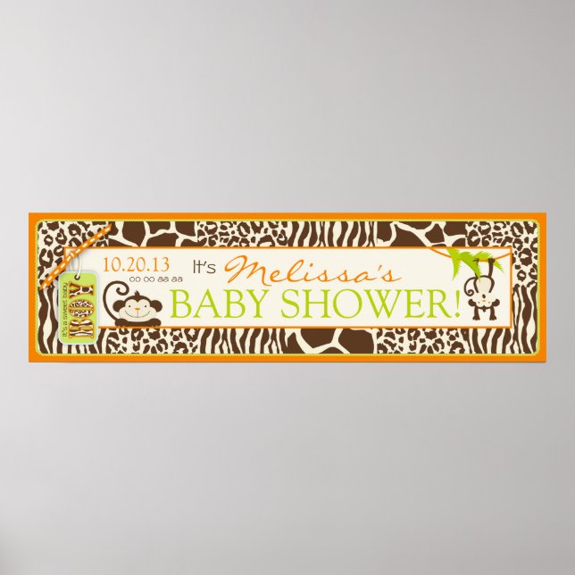Affiches Boy Jungle Monkey Baby shower Safari Bannière (Devant)