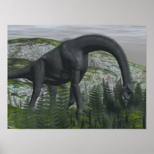 Affiches Brachiosaurus dinosaure mangeant fougère - rendu 3
