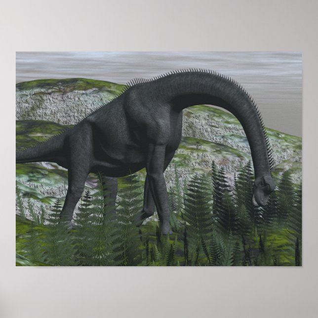 Affiches Brachiosaurus dinosaure mangeant fougère - rendu 3 (Devant)