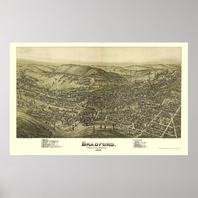 Affiches Bradford, PA Carte panoramique - 1895 (Devant)