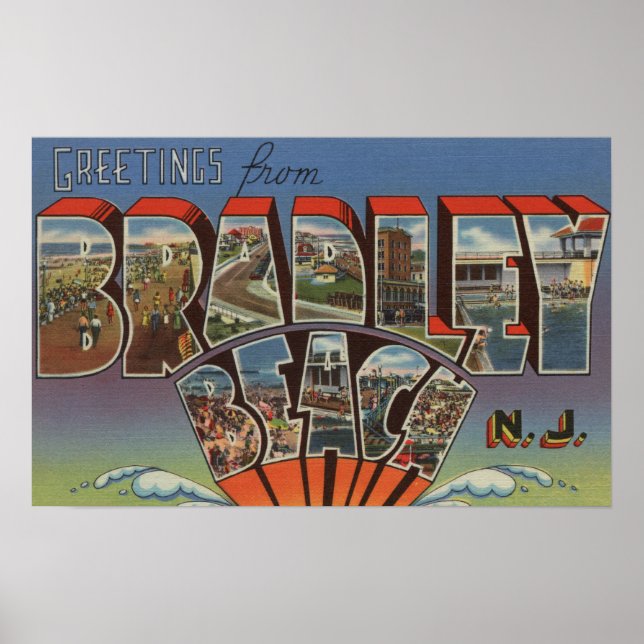 Affiches Bradley Beach, New Jersey - Scènes à grandes lettr (Devant)